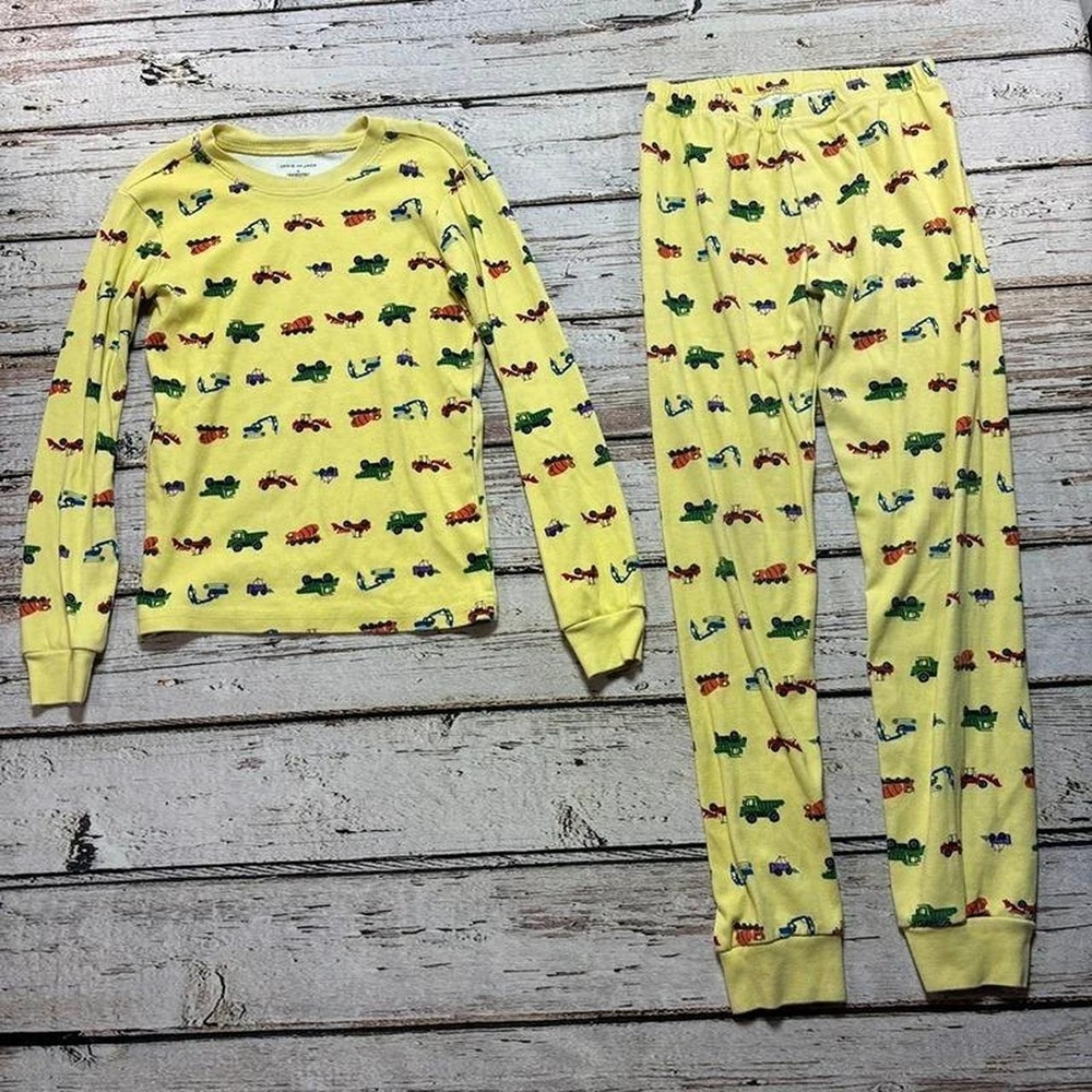 Janie and Jack sz 10 Kids Yellow Long Sleeve Pajama Set with Trucks